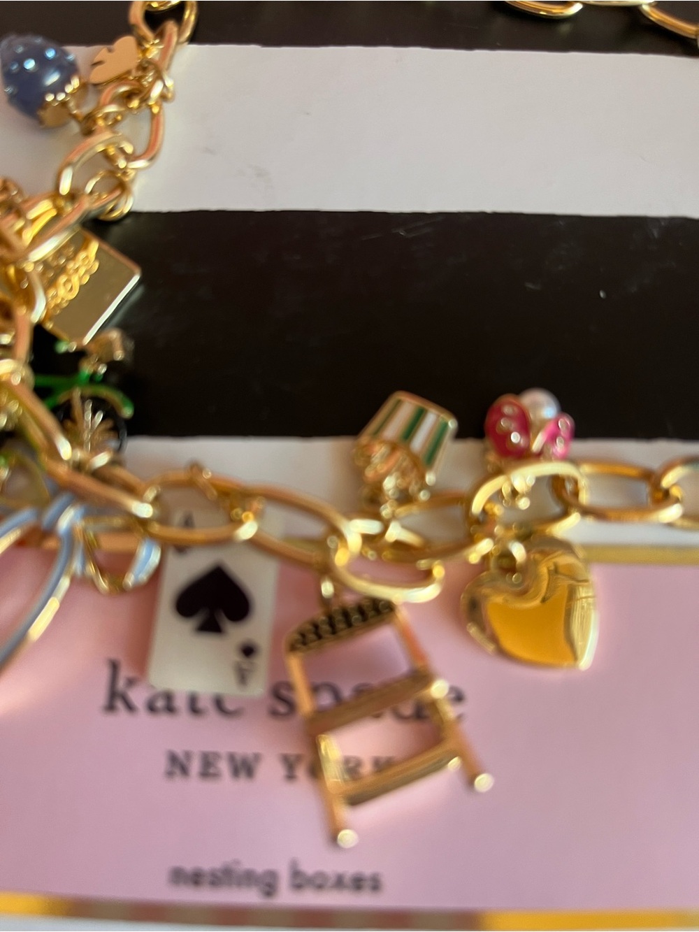 kate spade Gold Charm  Neckless  with Red Strawberry and Multicolor  Charms